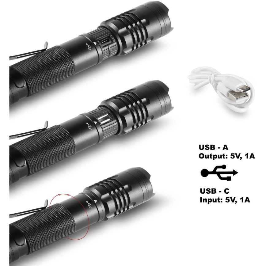 LED Ladattava alumiininen taskulamppu virtapankkitoiminnolla LED/2000 mAh 1000 lm IP22