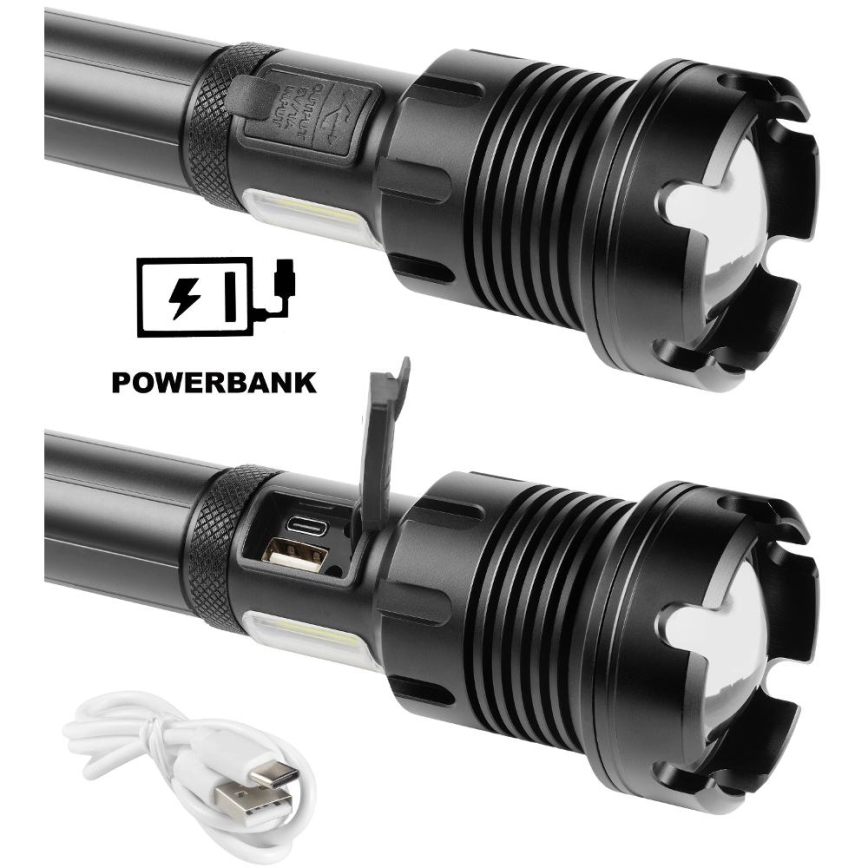 LED ladattava alumiininen taskulamppu powerbank-toiminnolla LED/4400 mAh 2200 lm IP44