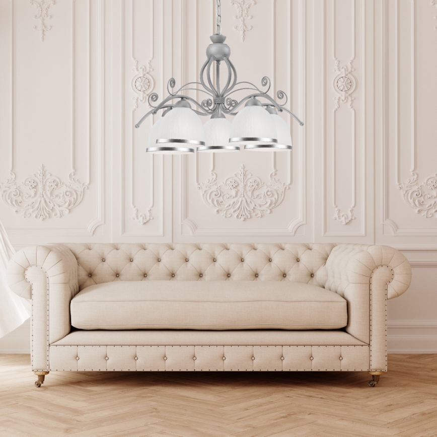 RETRO II -riippuvalaisin ketjulla 5xE27/60W/230V, hopeanvärinen