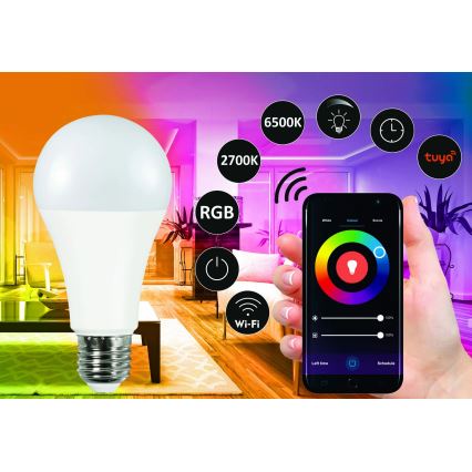 RGBW Himmennettävä LED-polttimo A65 E27/11W/230V 2700-6500K Wi-Fi Tuya