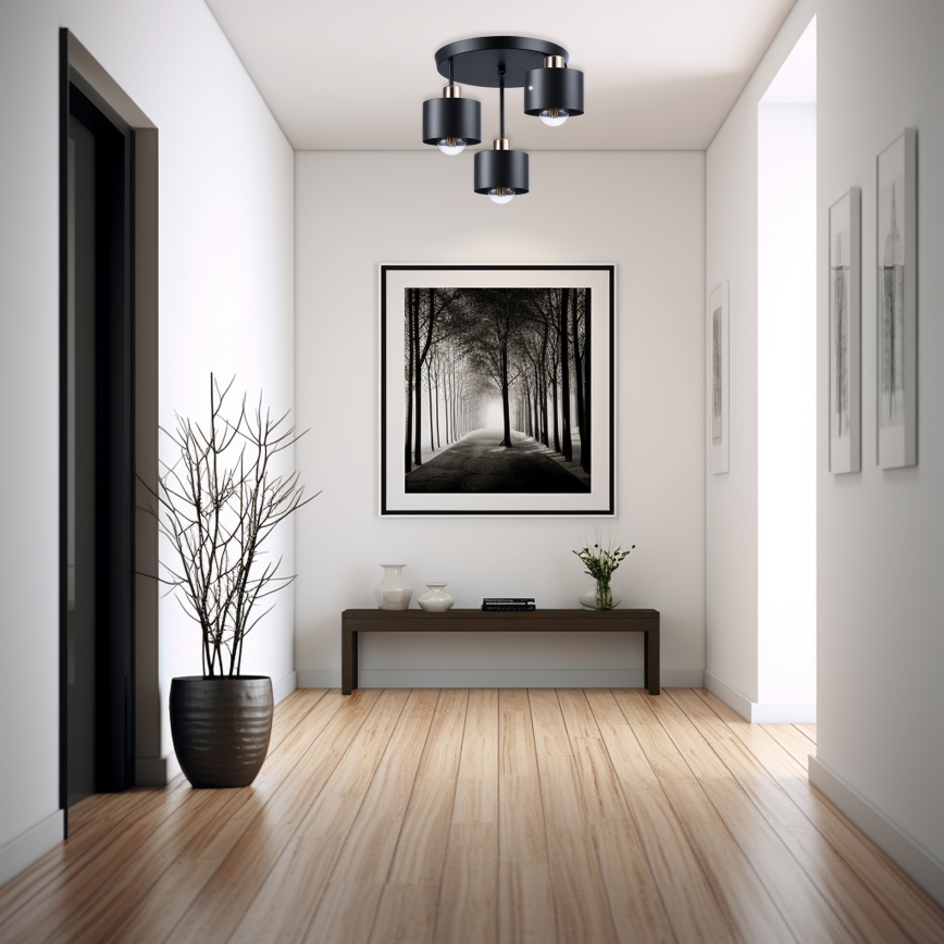 Riippukattokruunu 3xE27/35W/230V halkaisija 30 cm musta/kulta