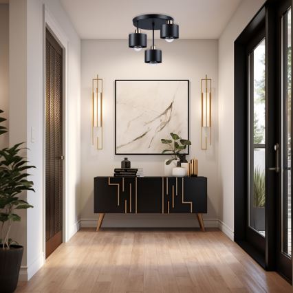 Riippukattokruunu 3xE27/35W/230V halkaisija 30 cm musta/kulta