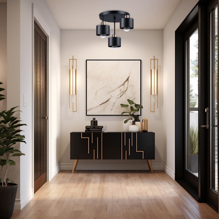 Riippukattokruunu 3xE27/35W/230V halkaisija 30 cm musta/kulta