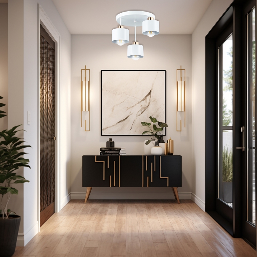 Riippukattokruunu 3xE27/35W/230V halkaisija 30 cm valkoinen/kulta