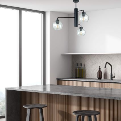 Riippukattokruunu FLEX 3xE27/60W/230V musta/läpinäkyvä