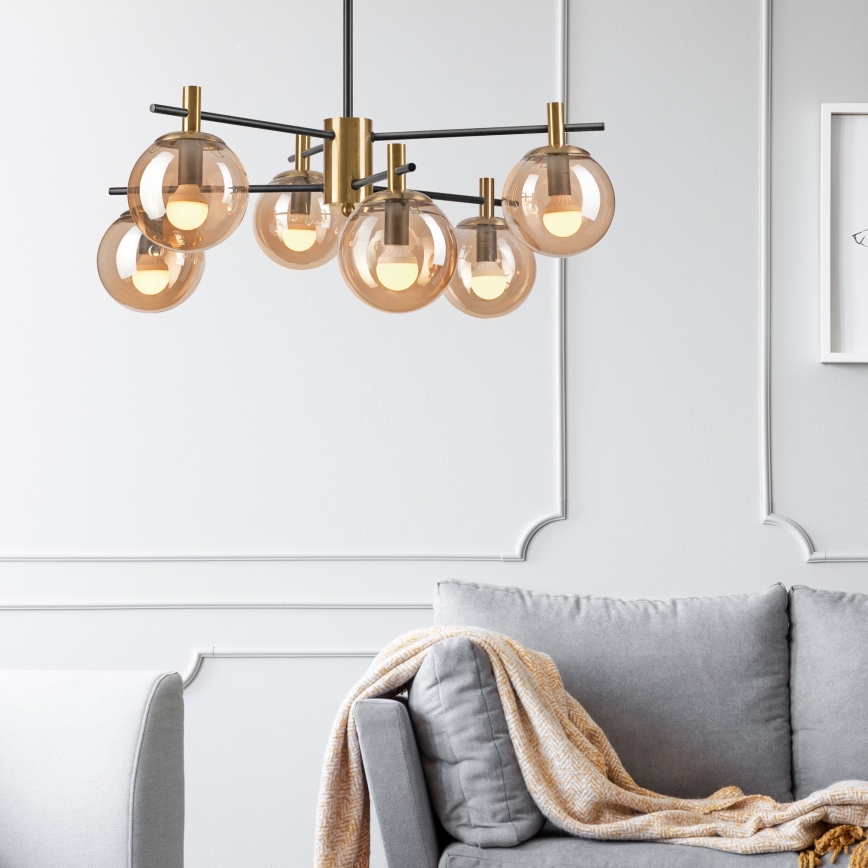 Riippukattokruunu LILOU 6xE14/5W/230V kulta/musta/savuinen beige