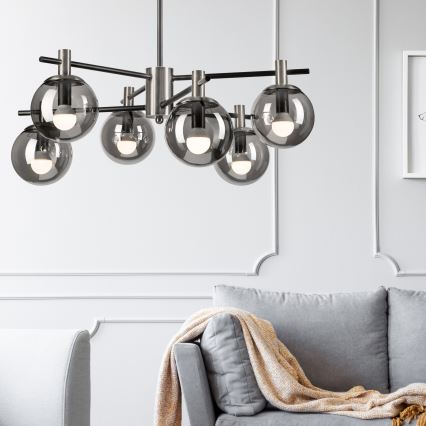 Riippukattokruunu LILOU 6xE14/5W/230V mattakromi/savuinen