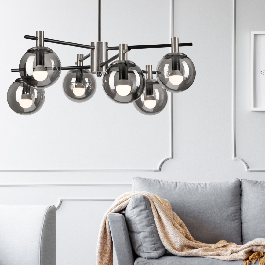 Riippukattokruunu LILOU 6xE14/5W/230V mattakromi/savuinen