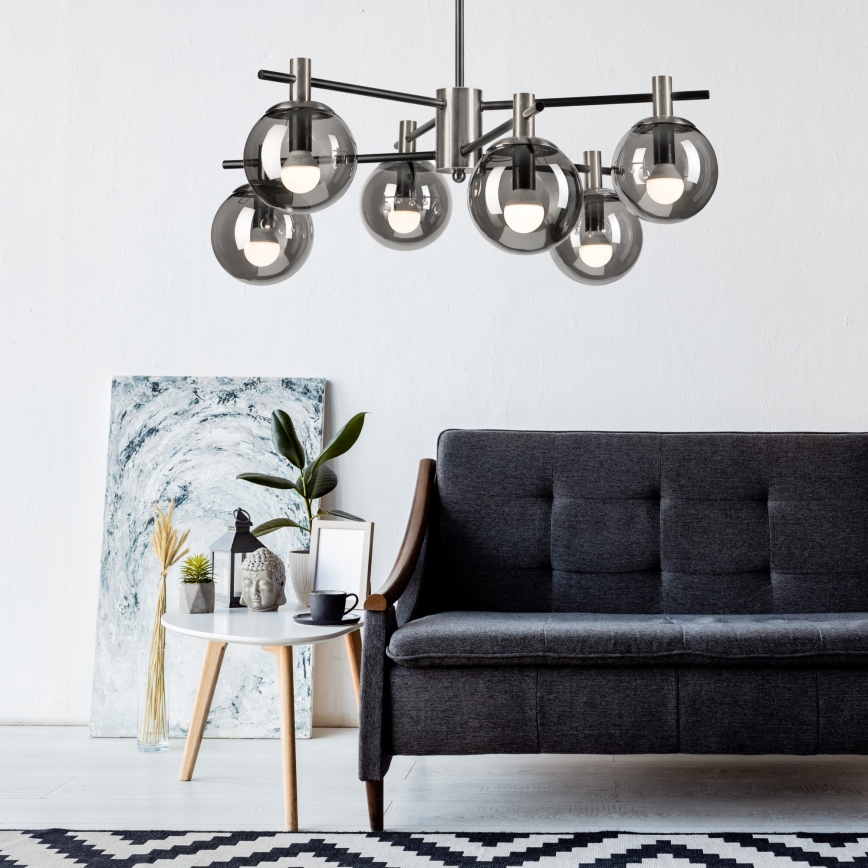 Riippukattokruunu LILOU 6xE14/5W/230V mattakromi/savuinen