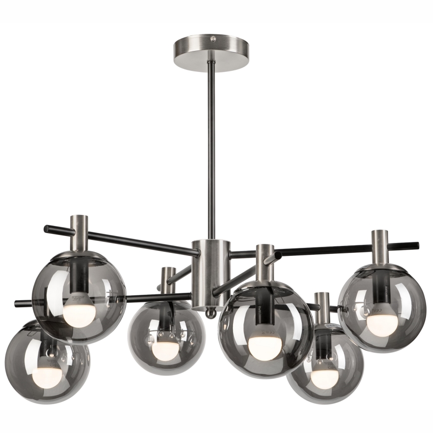 Riippukattokruunu LILOU 6xE14/5W/230V mattakromi/savuinen