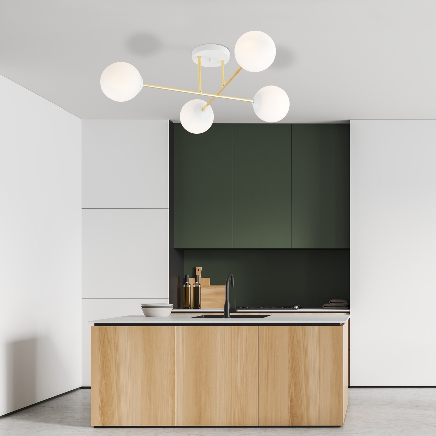 Riippukattokruunu MAGNUM 4xE14/10W/230V valkoinen/kulta