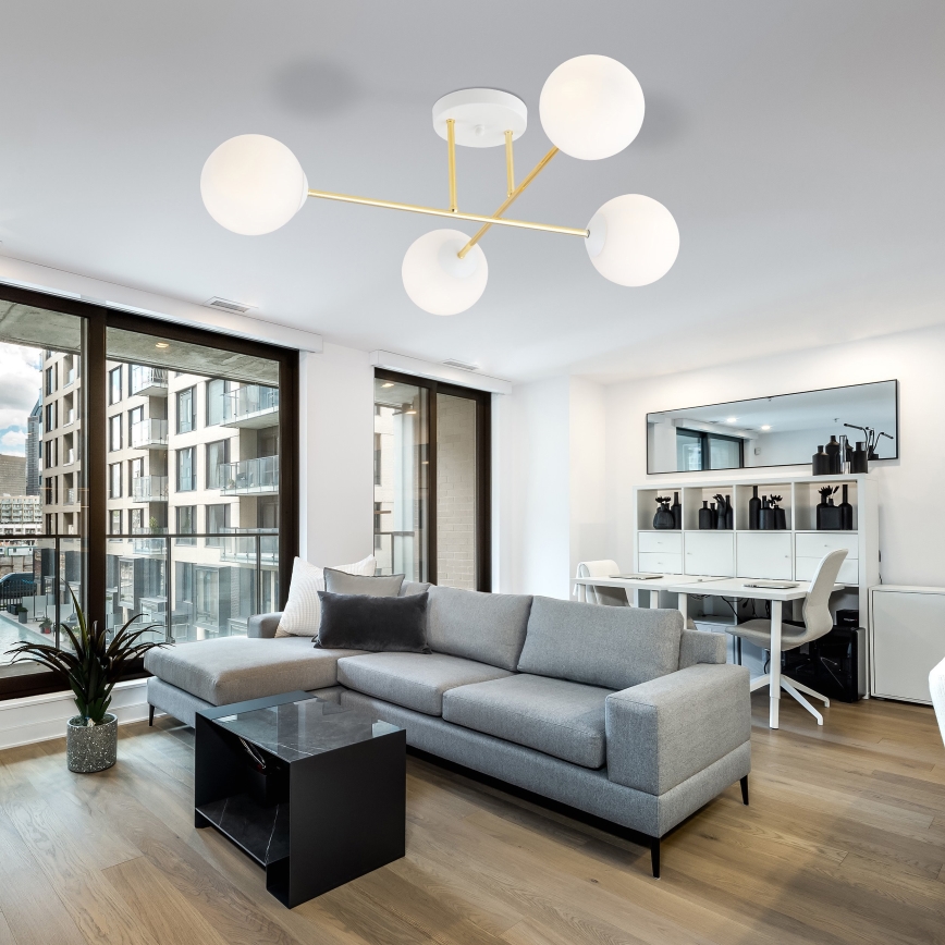 Riippukattokruunu MAGNUM 4xE14/10W/230V valkoinen/kulta