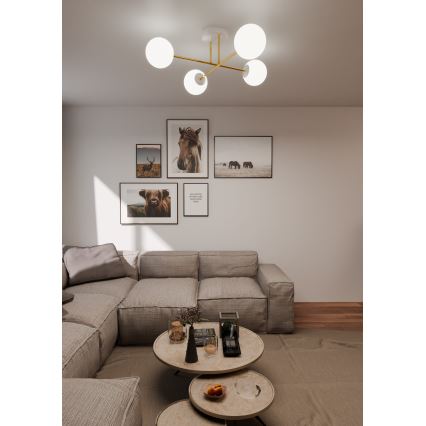 Riippukattokruunu MAGNUM 4xE14/10W/230V valkoinen/kulta