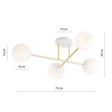 Riippukattokruunu MAGNUM 4xE14/10W/230V valkoinen/kulta