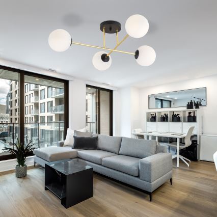 Riippukattokruunu MAGNUM 4xE14/10W/230V valkoinen/kulta/musta