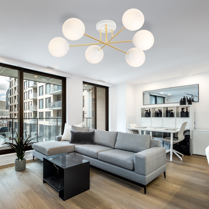 Riippukattokruunu MAGNUM 6xE14/10W/230V valkoinen/kulta