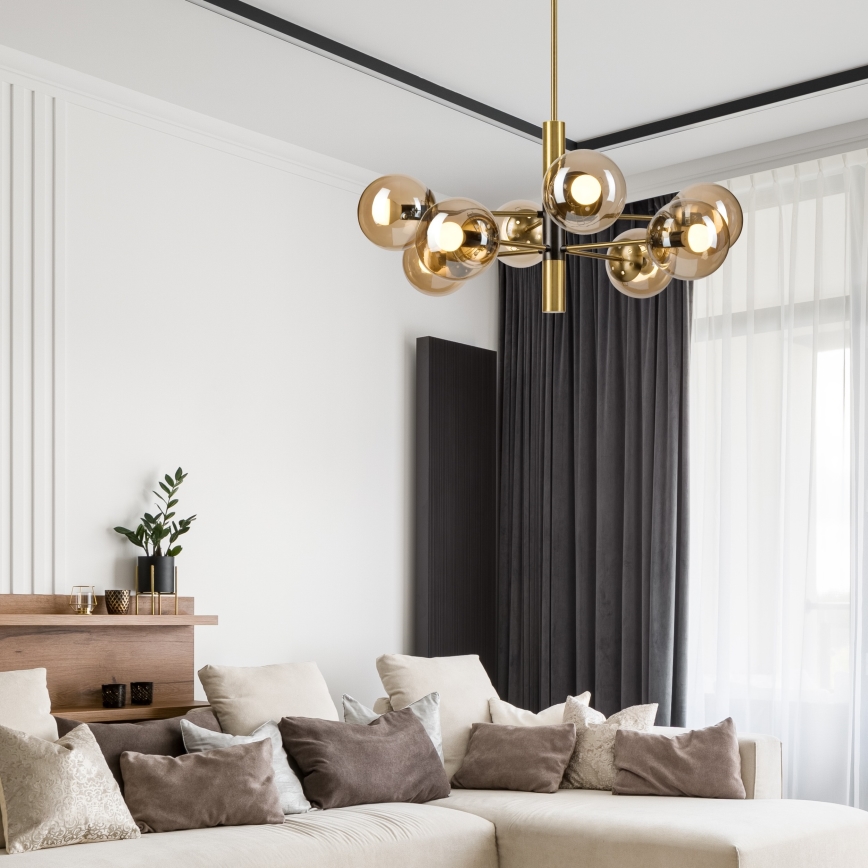 Riippukattokruunu ROLLO 8xE14/5W/230V kulta/savuinen beige