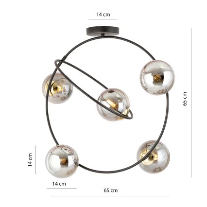 Riippukattokruunu STARDOM 5xE14/10W/230V musta/harmaa