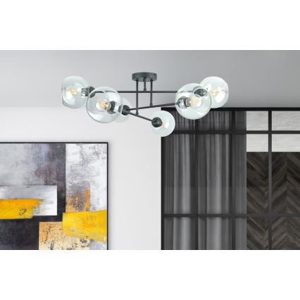 Riippukattokruunu VASCO 6xE27/60W/230V musta/läpinäkyvä