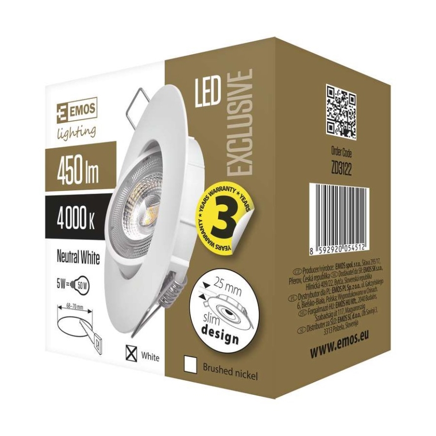 Riippuva LED-kattovalaisin EXCLUSIVE LED/5W/230V 4000 K valkoinen