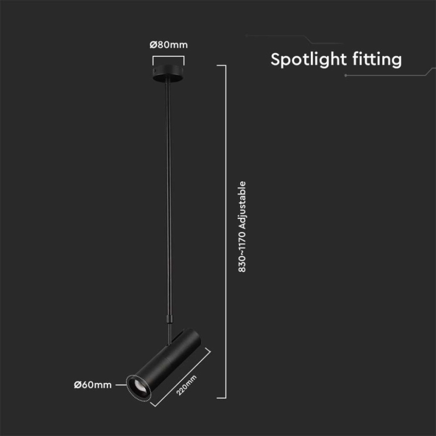 Kattokruunu varressa 1xGU10/35W/230V musta