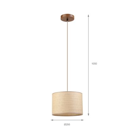 Riippuvalaisin AIDA langalla 1xE27/15W/230V halkaisija 25 cm tammi/raffia