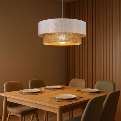 Riippuvalaisin BORHO 1xE27/60W/230V, halkaisija 50 cm, valkoinen/juutti