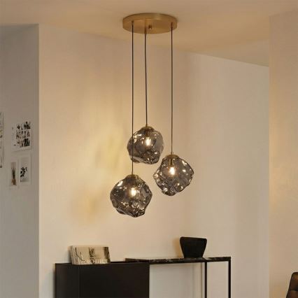 Riippuvalaisin CRISTAL 3xE14/15W/230V messinki/savunmusta