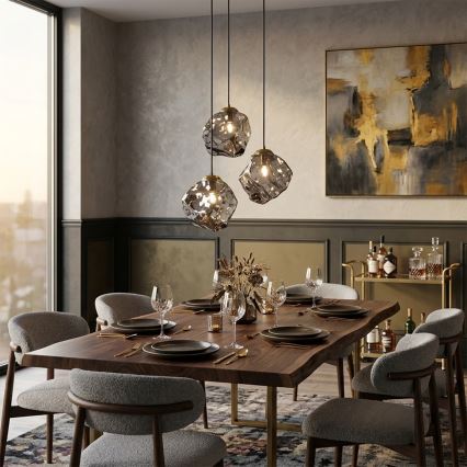 Riippuvalaisin CRISTAL 3xE14/15W/230V messinki/savunmusta