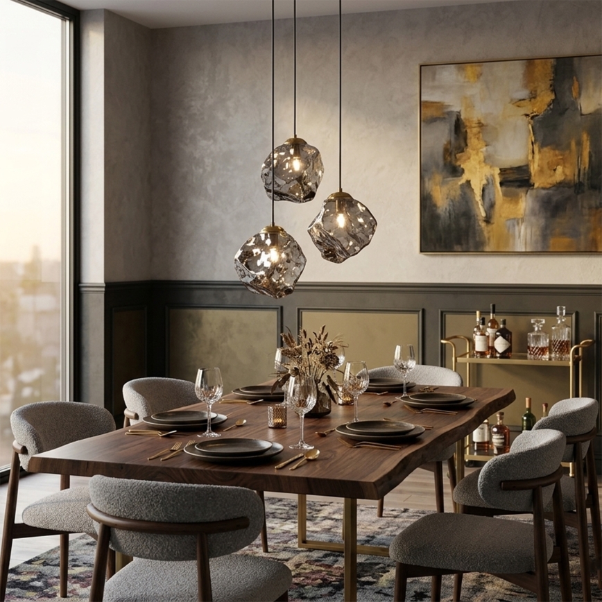 Riippuvalaisin CRISTAL 3xE14/15W/230V messinki/savunmusta