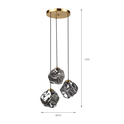 Riippuvalaisin CRISTAL 3xE14/15W/230V messinki/savunmusta