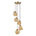 Riippuvalaisin CRISTAL 5xE14/15W/230V messinki/savunvärinen beige