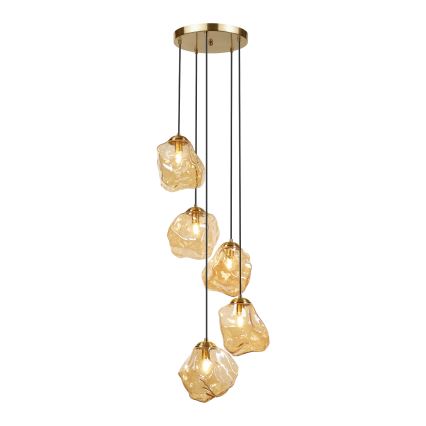 Riippuvalaisin CRISTAL 5xE14/15W/230V messinki/savunvärinen beige
