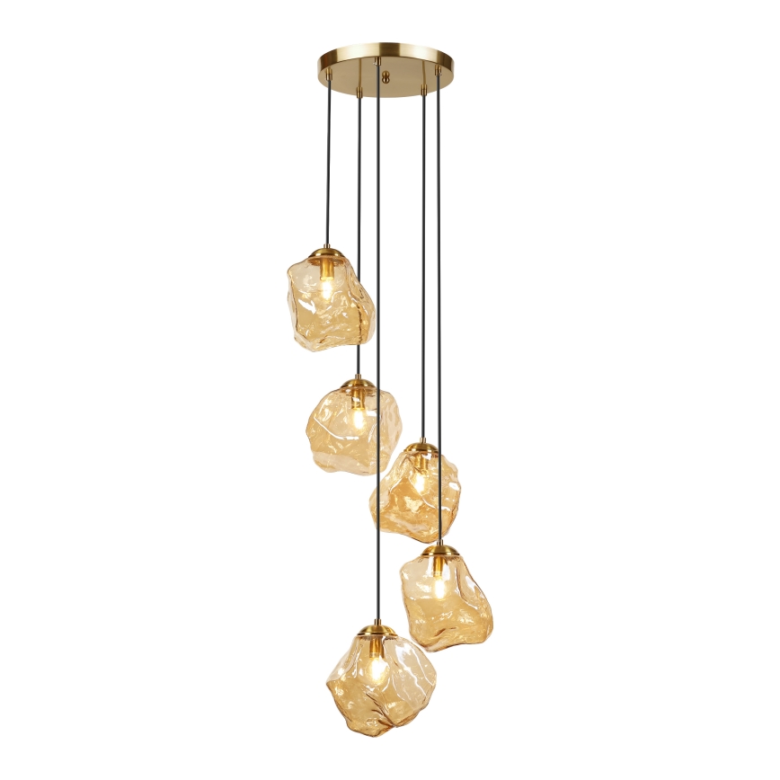 Riippuvalaisin CRISTAL 5xE14/15W/230V messinki/savunvärinen beige