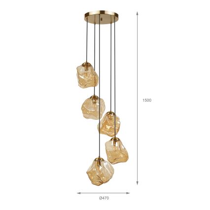 Riippuvalaisin CRISTAL 5xE14/15W/230V messinki/savunvärinen beige