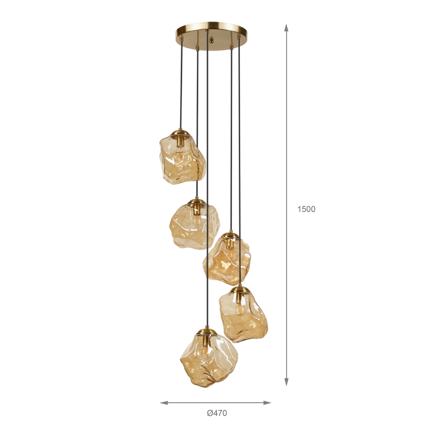Riippuvalaisin CRISTAL 5xE14/15W/230V messinki/savunvärinen beige