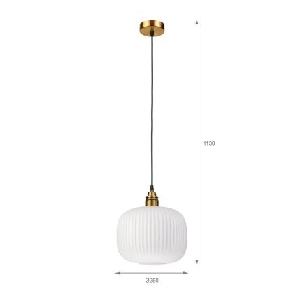 Riippuvalaisin HECTOR vaijerilla 1xE27/15W/230V valkoinen/messinki, halkaisija 25 cm