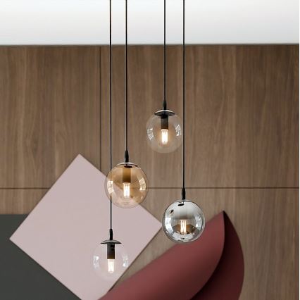 Riippuvalaisin kaapelilla COSMO 4xE14/10W/230V halkaisija 40 cm musta/kirkas/savunharmaa/beige