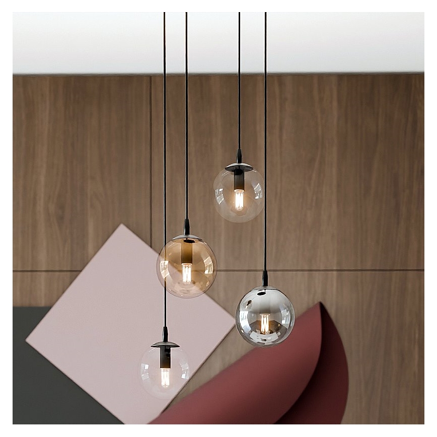 Riippuvalaisin kaapelilla COSMO 4xE14/10W/230V halkaisija 40 cm musta/kirkas/savunharmaa/beige