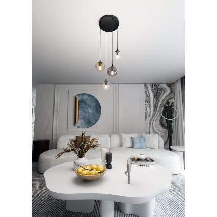 Riippuvalaisin kaapelilla COSMO 4xE14/10W/230V halkaisija 40 cm musta/kirkas/savunharmaa/beige