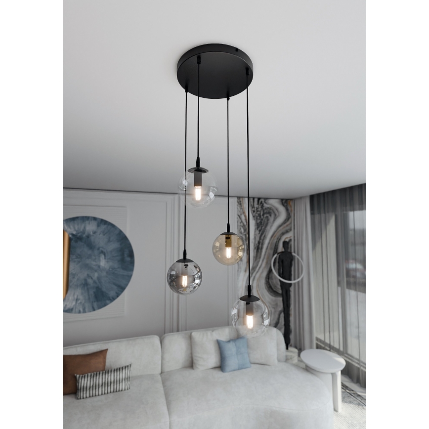 Riippuvalaisin kaapelilla COSMO 4xE14/10W/230V halkaisija 40 cm musta/kirkas/savunharmaa/beige