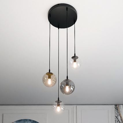 Riippuvalaisin kaapelilla COSMO 4xE14/10W/230V halkaisija 40 cm musta/kirkas/savunharmaa/beige