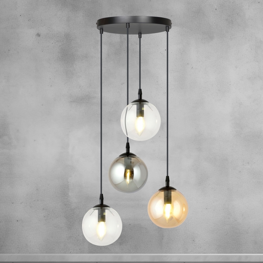 Riippuvalaisin kaapelilla COSMO 4xE14/10W/230V halkaisija 40 cm musta/kirkas/savunharmaa/beige