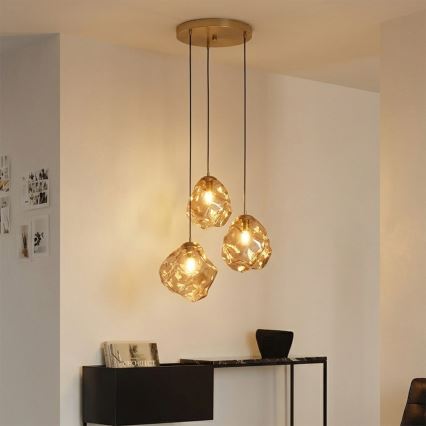 Riippuvalaisin johdolla CRISTAL 3xE14/15W/230V messinki/savunvärinen beige