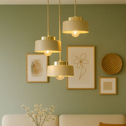 Riippuvalaisin johdolla IGNIA 3xE27/60W/230V beige/kulta