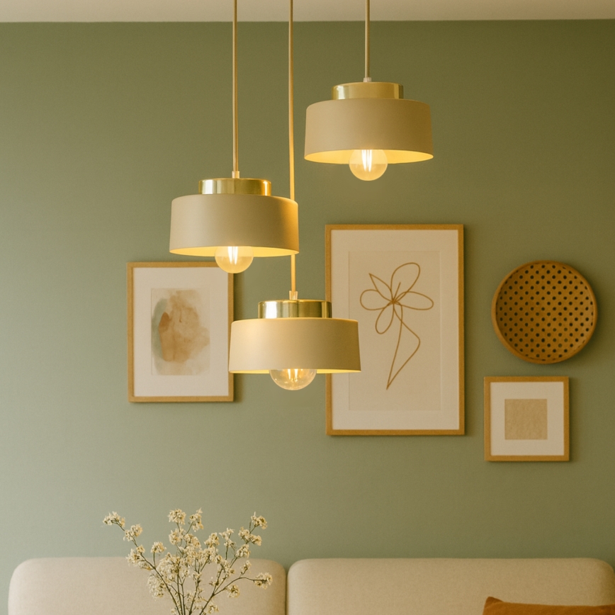 Riippuvalaisin johdolla IGNIA 3xE27/60W/230V beige/kulta