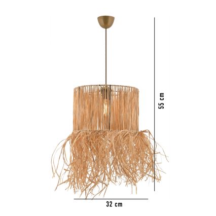 Riippuvalaisin johdolla NESS 1xE27/40W/230V raffia-varjostimella