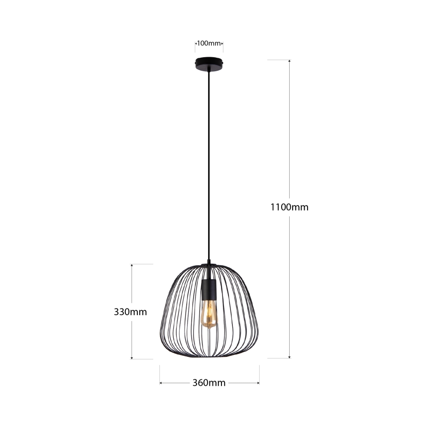 Riippuvalaisin johdolla OVELLA 1xE27/15W/230V halkaisija 36 cm musta