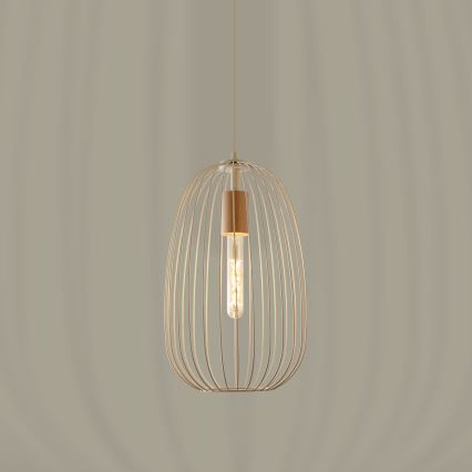Riippuvalaisin johdolla OVELLA 1xE27/15W/230V Ø 25 cm kerma/mänty