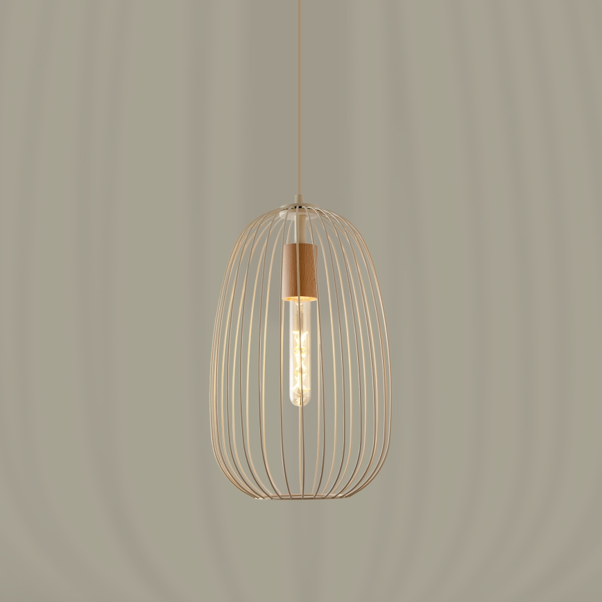 Riippuvalaisin johdolla OVELLA 1xE27/15W/230V Ø 25 cm kerma/mänty